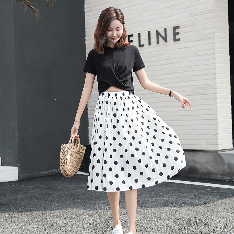 女夏2020新款a字中长款黑白半身裙 五羊佳人半身裙