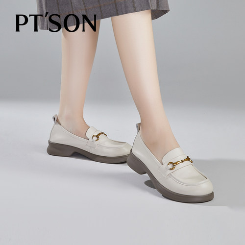 百田森年新款乐福鞋女真皮软底不累脚秋冬休闲百搭深口单鞋 - 图2