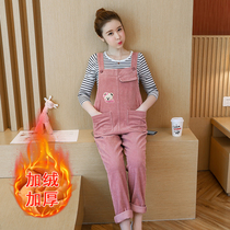 Pregnant woman back with pants autumn and winter paragraph outside wearing fashion suit light core suede winter one-piece trousers Toabdominal thickening of two sets