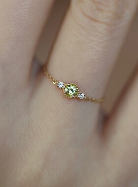 喜确|JASMIN软小小众感设计女锆石可金链条戒指茉莉橄榄~S925银