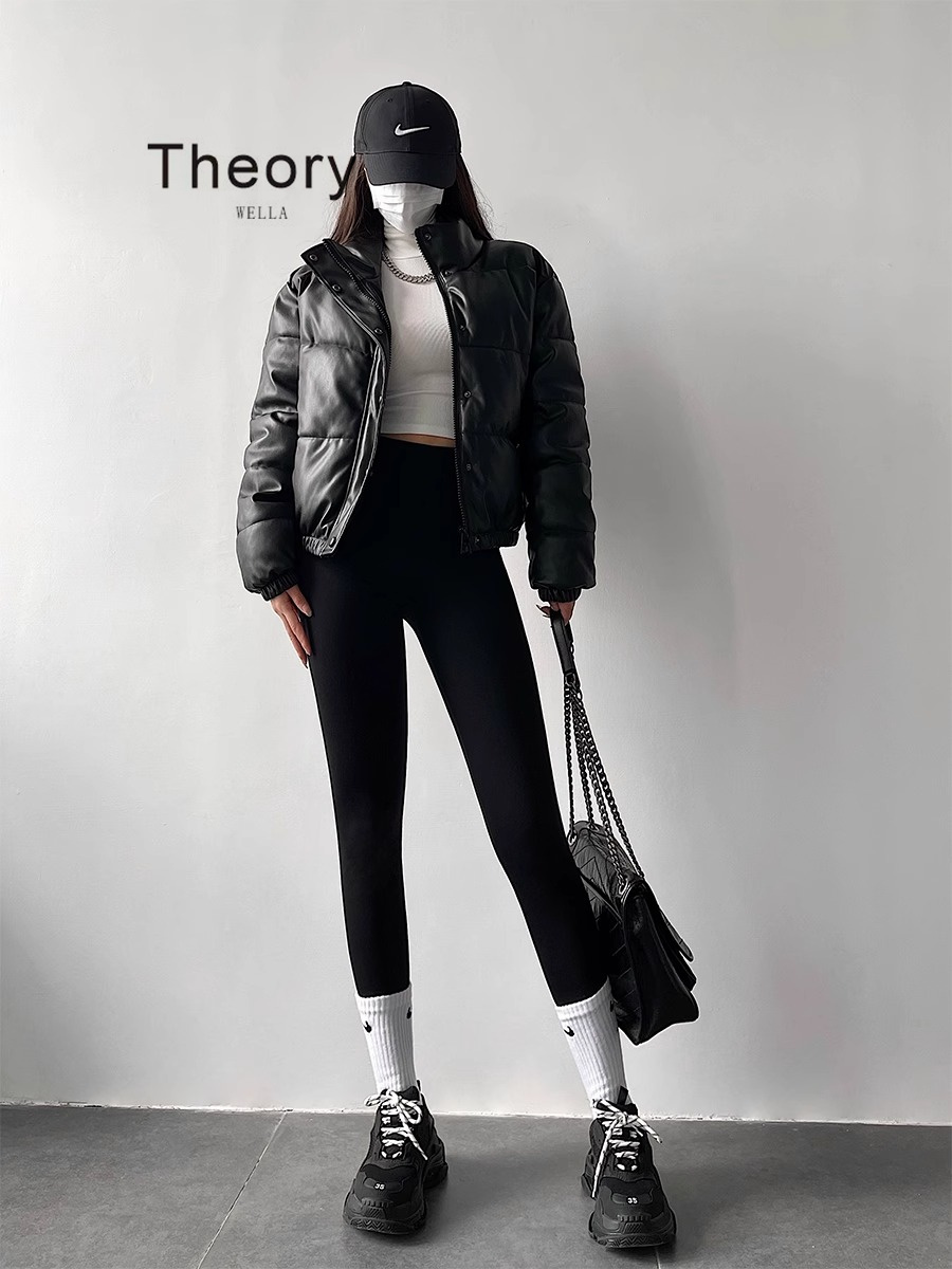 Theory wella欧美时髦立领拉链宽松保暖面包服仿皮短款棉衣外套女