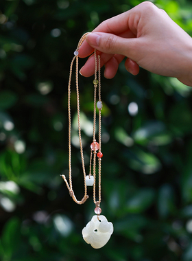 和合大仙人 特价一物一件孤品 古董和田白玉童子多宝长项链毛衣链