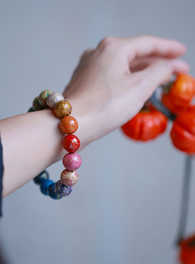 和合大仙人 纯手工非遗螺钿木胎大漆手链 彩虹手串男女情侣款通用