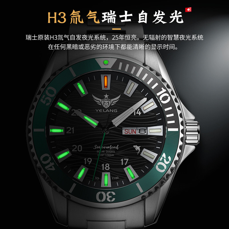 野狼太阳光能男士十大正品牌防水表 野狼手表国产腕表