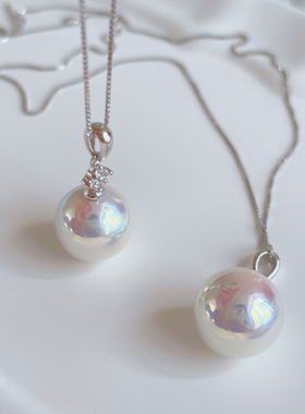 925银Akoya天女粉光珍珠项链女