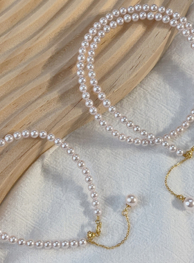 Akoya粉光小米珠澳母贝珍珠项链
