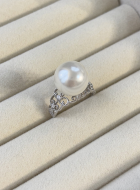 S925纯银宫廷蕾丝澳白珍珠戒指