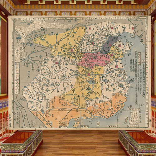 禹贡九州图墙纸山海经古地图复古背景墙装饰壁画中国古代地图壁纸 - 图1