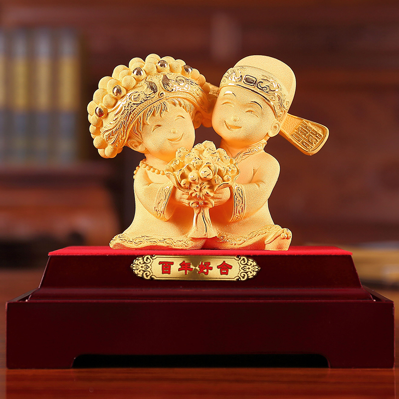 結婚禮物創意訂婚送禮實用新婚禮品送朋友閨蜜絨沙金工藝裝飾擺件