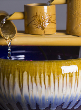 流水喷泉竹子加湿器鱼池装饰摆件