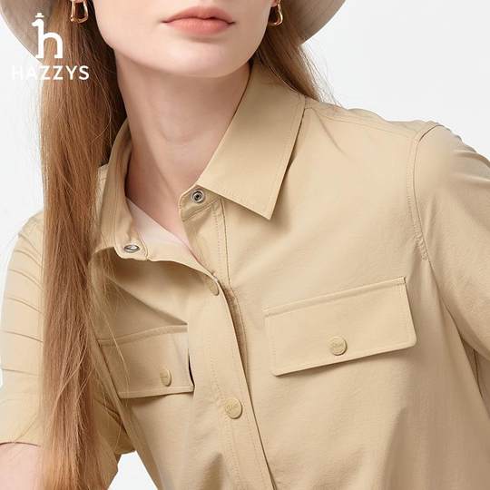 Hazzys Hazzys Work Dress Women's Summer Fashion Solid Color Commuter Comfortable Shirt Dress