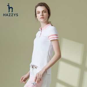Hazzys哈吉斯条纹短袖T恤潮流棉POLO衫休闲春夏气质时尚上衣女装