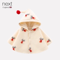 UK NEXT Baby cloak autumn winter elk cloister with wind and warm Katong with cap jacket baby windproof shawl