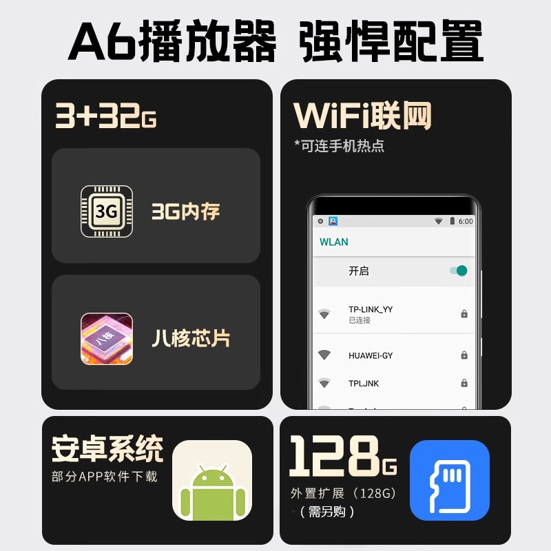 纽曼A6八核智能WIFI触摸全面屏全格式高清MP4无损MP3蓝牙播放器-图3