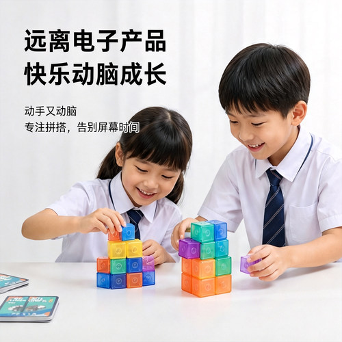 乐尔思索玛立方体磁力积木空间思维魔方块儿童益智玩具磁铁石拼装 - 图1