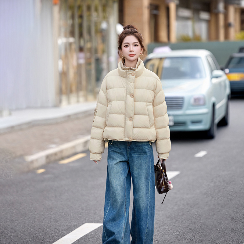 立领假两件90鸭绒羽绒服女2025冬季新款小个子面包服外套 WN1076 - 图0