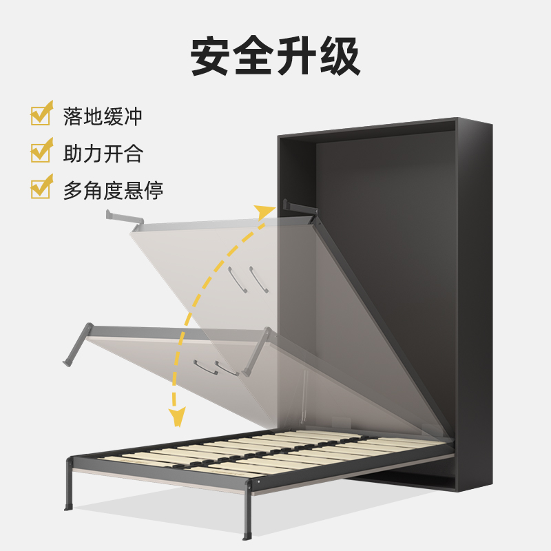 隐形床壁床衣柜一体书房多功能折叠床墨菲床隐藏式上翻板床小户型-图1