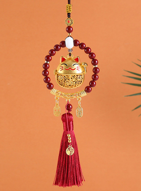 文创朱砂圈可爱猫平安如意吊坠汽车挂件创意车内后视镜吊饰礼物