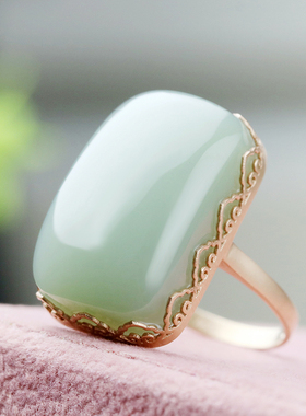 念玉18k黄金镶玉婚戒鸭蛋青镶嵌