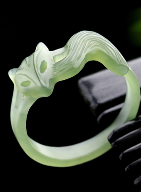 念玉和田玉戒指羊脂玉白玉指环翠青玉石小狐狸尾戒单身招桃花转运