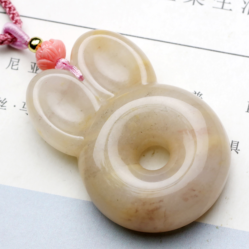 念玉新疆金丝玉挂件女款天然玉石玉兔吊坠生肖兔玉佩兔耳朵项链