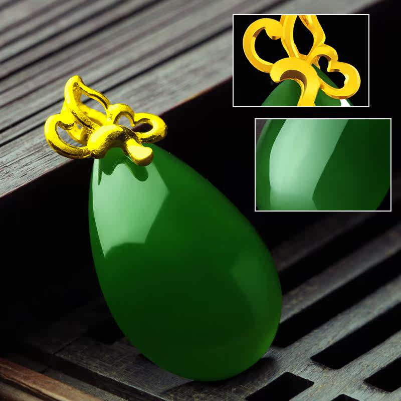念玉珠宝24k黄金镶玉吊坠和田吊坠 念玉珠宝颈饰