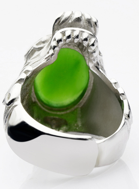 念玉戒指男款925银镶嵌白金龙头