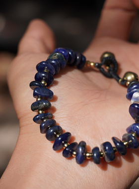 一安手作 蓝色手链 蓝色天然石手工编绳手链 小众复古手绳