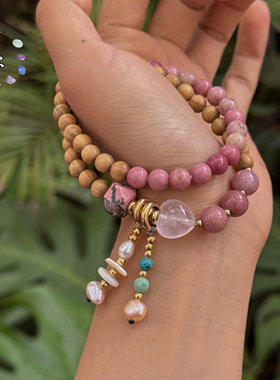 一安手作 天然石粉色叠戴手串 个性小众手链 按手围定制