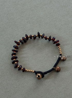 原创设计石榴石手工编绳手链简约复古细手链个性碎石手链