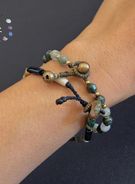 一安手作 天然石手工编绳手链绿色显白手串 叠戴中性小众个性手链