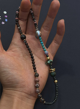 一安手作 原创手工天然石进口琉璃米珠双圈叠戴手链项链 个性手链