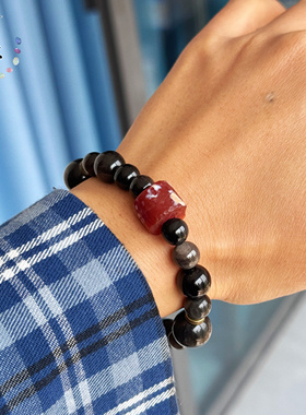 一安手作 原创手工玛瑙曜石孤品手链 黄铜配件手串 中性复古手链