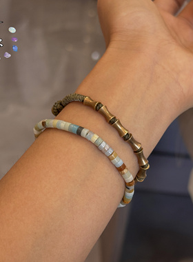 一安手作 原创个性天然寿山石细手链 手工编绳细手链 叠戴手串