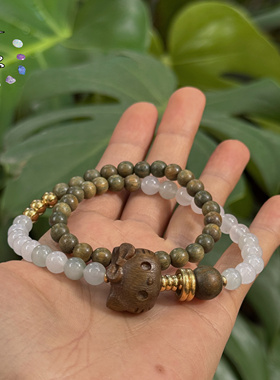 一安手作 绿檀Hello Kitty 可爱手串双圈定制清冷感手链