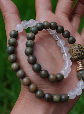 正宗绿檀 扎基拉姆绿草莓晶双圈叠戴手链 原创中性复古手串