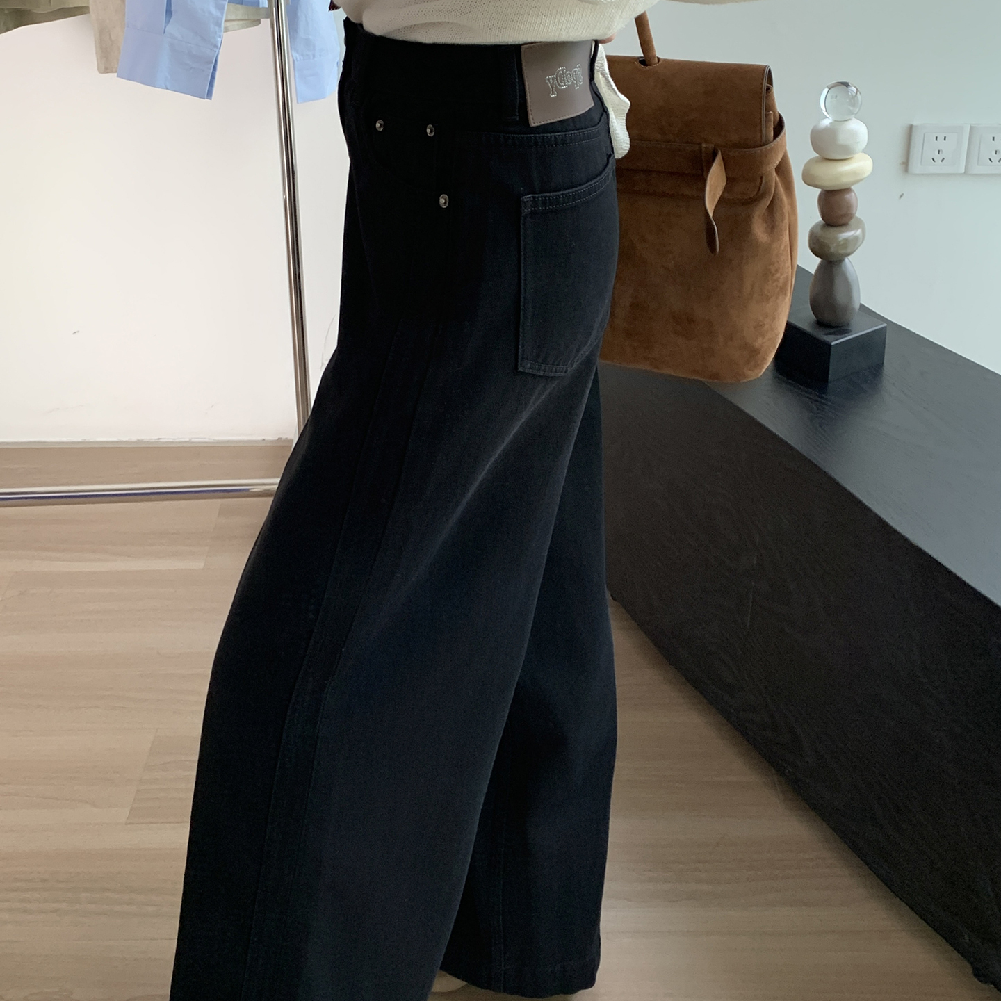 右格Jeans牛仔裤女秋季新款高腰宽松显瘦酵磨松弛感微喇阔腿长裤 - 图1