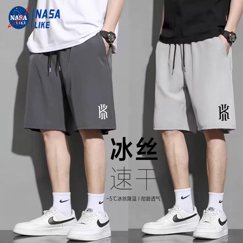 NASA夏季篮球运动短裤男宽松百搭薄款冰丝速干裤子男士潮牌五分裤 - 图3