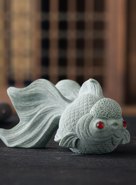 晨翔创意小金鱼茶宠摆件青砂石