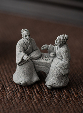 晨翔复古下棋老者对弈青砂石摆件