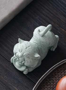 晨翔青砂石创意鱼缸造景福虎生财