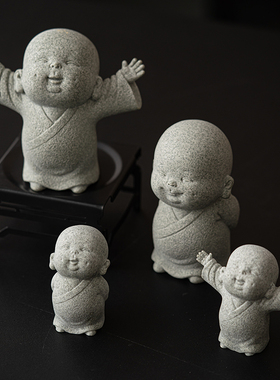 晨翔青砂石小和尚桌面茶宠摆件