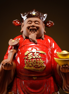 晨翔陶瓷文财神爷招财摆件礼品