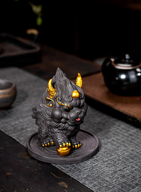 晨翔紫砂招财瑞兽麒麟鱼缸造景