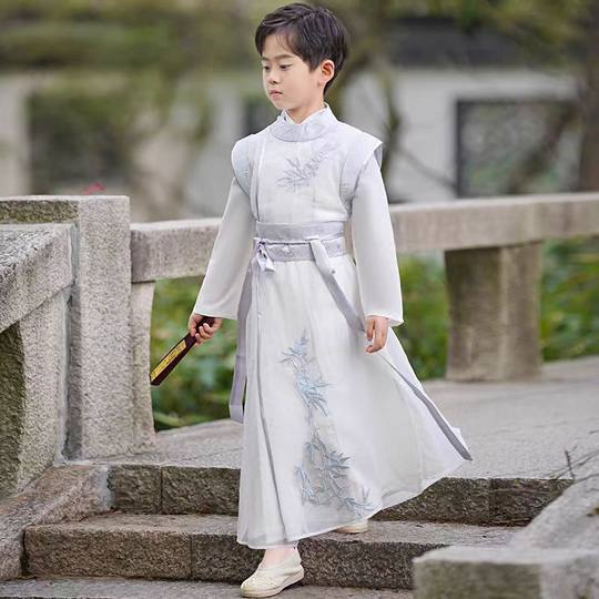 男童汉服春秋唐装唐朝李白服装圆领袍儿童古装书生国学古诗演出服
