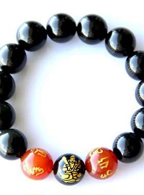 天然黑曜石虚空藏属虎守护神手串