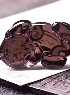 天然冰种黑曜石貔貅龙头项链吊坠