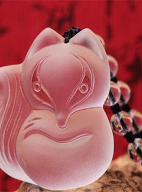 天然白水晶男女款毛衣链狐狸吊坠