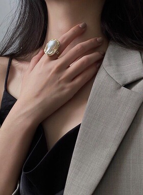 达令 复古气质几何不规则珍珠戒指 小众设计高级感指环 女士手饰