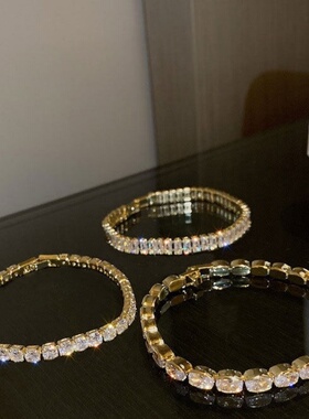 达令 金色满钻手链 女士简约设计感手饰 时尚百搭手环 气质手串